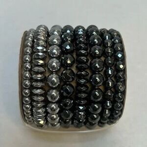 Iron Orchid Studio NWT 8 Black and Silver Stackable‎ Metallic Stretchy Bracelets